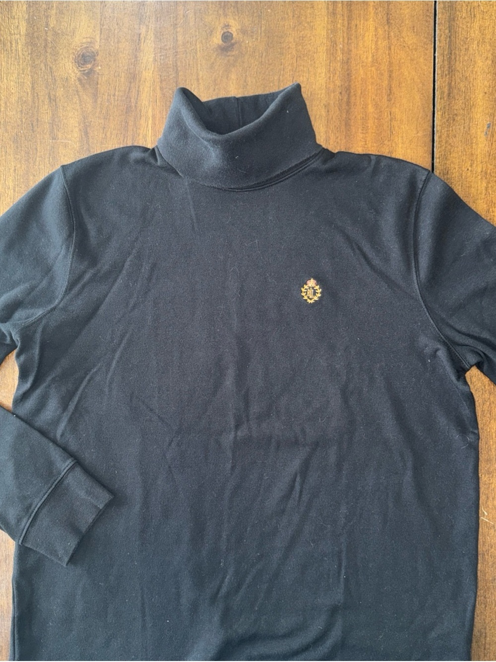 VTG Lauren Ralph Lauren Black Cotton Turtleneck Embroidered Logo Womens L - Picture 2 of 8
